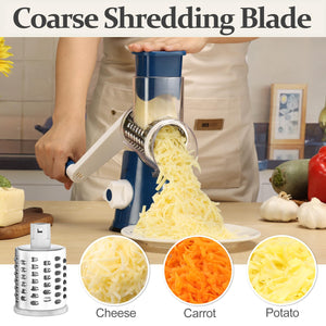 Rotary Cheese Grater Hand Crank Cheese Shredder for Fresh Cheese, Vegetable, Nuts,Non-slip Suction Base, Free Cleaning Brush Three Blades, Black
