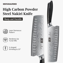 Load image into Gallery viewer, 7 Inch Nakiri Knife, Japanese High Carbon Powder Steel Vegetable Cleaver Knife for Chopping, Razor Sharp Multipurpose Asian Chef Knife with Ergonomic Handle