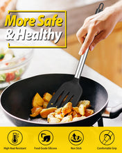 Load image into Gallery viewer, Pack of 2 Silicone Solid Turner, Non Stick Slotted Kitchen Spatulas, High Heat Resistant BPA Free Cooking Utensils, Ideal Cookware for Fish, Eggs, Pancakes(Black)