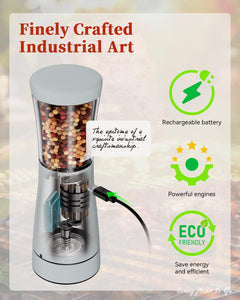 Electric Salt and Pepper Grinder, Stainless Steel Rechargeable Salt and Pepper Grinder Set with 4.5 oz Large Capacity, 1.8" Wide Mouth, Adjustable Coarseness, Ideal for Kitchen