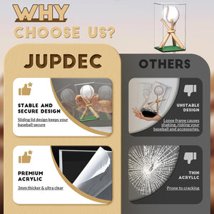 JupDec Baseball Display Case with Wood Stand, Clear Acrylic Stable & Secure Game Ball Holder Showcase, UV Protection Souvenirs and Collectibles Box with Turf, Ideal Gift for Autograph Single MLB Ball
