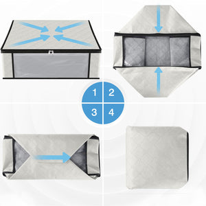 HomeHacks Storage 3-Pack Clothes Organizer Storage Bags Foldable Storage Box with Large Clear Window Sturdy Handles for Closet, Dorm, Pillows, Bedding, Clothes, Blankets, 35L, Gray