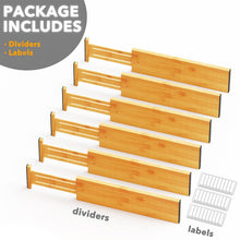 Load image into Gallery viewer, SpaceAid Bamboo Dresser Drawer Dividers 6 Pack, 4.65“ High Adjustable 12.5“-17” Drawer Organizers, Expandable Organization for Clothing, Clothes, Dressers, Natural