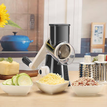 Load image into Gallery viewer, Rotary Cheese Grater Hand Crank Cheese Shredder for Fresh Cheese, Vegetable, Nuts,Non-slip Suction Base, Free Cleaning Brush Three Blades, Black