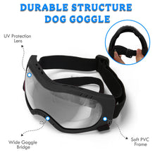 Load image into Gallery viewer, Dog Sunglasses Dog Goggles Pet Glasses Pet Eyewear with Adjustable Strap, Glasses for Medium Large Dog Swimming Skating Glasses UV Proof Windproof Dustproof (Black Frame + Gray Lens)