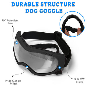 Dog Sunglasses Dog Goggles Pet Glasses Pet Eyewear with Adjustable Strap, Glasses for Medium Large Dog Swimming Skating Glasses UV Proof Windproof Dustproof (Black Frame + Gray Lens)