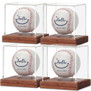 JupDec Baseball Display Case - Clear Cube Baseball Holder with Wooden Base, Autograph Stand Box for Single Ball, Acacia Wood, Brown, 1 Pack