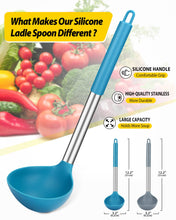Load image into Gallery viewer, Pack of 2 Ladle Spoon,Silicone Large Spoon for Soup,Non Stick Kitchen Utensils with High Heat Resistant,BPA Free Perfect Kitchen Tools for Cooking, Stirring,Serving Soups (GREY-BLUE)