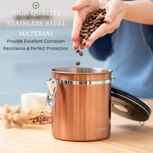 Load image into Gallery viewer, Mixpresso Green Coffee Canister, 16oz Airtight Stainless Steel Kitchen Food Storage Container with Clear Lid and Spoon. for Grounds Coffee, Beans, Tea, Flour, Cereal, Vacuum Sealed Sugar Container