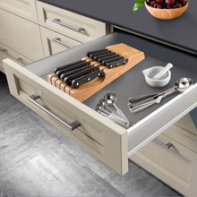 Load image into Gallery viewer, Bambüsi In-Drawer Knife Block - Bamboo Knife Drawer Organizer for Kitchen - Fits 5 Long + 6 Short Knives - Store Knives with Blades Pointing Down - Wooden Steak knife Holder without Knives