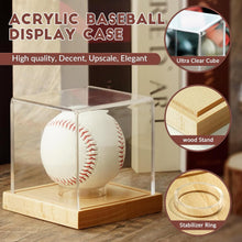 Load image into Gallery viewer, JupDec Baseball &amp; Hat Display Case with Wood Stand, Clear Acrylic Game Ball Holder Showcase, UV Protection Souvenirs and Collectibles Box, Ideal Gift for Autograph Single MLB Ball