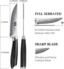 Load image into Gallery viewer, Steak Knives Set of 6, 4.5 Inch Japanese Serrated Steak Knife Set, Ultra Sharp High Carbon Powder Steel Steak Knife with Pakkawood Handle