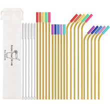 Load image into Gallery viewer, 20 Pack Reusable Stainless Steel Metal Straws,10.5&quot; &amp; 8.5&quot; Reusable Drinking Straws with 20 Silicone Tips 5 Straw Brushes 1 Travel Case,Eco Friendly Extra Long Metal Straw Fit for 20 24 30 oz Tumbler