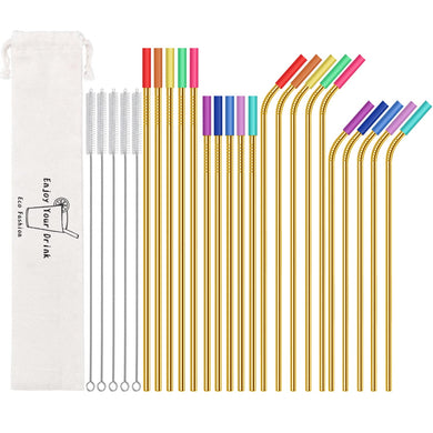20 Pack Reusable Stainless Steel Metal Straws,10.5