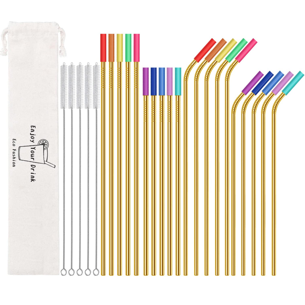 20 Pack Reusable Stainless Steel Metal Straws,10.5