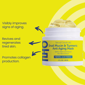 SeoulCeuticals Korean Face Mask Skin Care - Snail Mucin Turmeric Mask for Face – Cruelty Free K Beauty Anti Aging Face Mask for Healthy, Youthful Glow 2oz