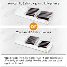 Load image into Gallery viewer, Bambüsi In-Drawer Knife Block - Bamboo Knife Drawer Organizer for Kitchen - Fits 5 Long + 6 Short Knives - Store Knives with Blades Pointing Down - Wooden Steak knife Holder without Knives