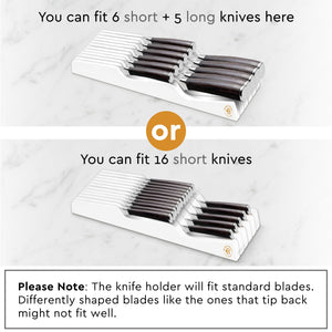 Bambüsi In-Drawer Knife Block - Bamboo Knife Drawer Organizer for Kitchen - Fits 5 Long + 6 Short Knives - Store Knives with Blades Pointing Down - Wooden Steak knife Holder without Knives