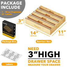 Load image into Gallery viewer, SpaceAid WrapNeat 3 in 1 Wrap Organizer with Cutter and Labels, Plastic Wrap, Aluminum Foil and Wax Bamboo Dispenser for Kitchen Storage Organization Holder for 12&quot; Roll (Natural)