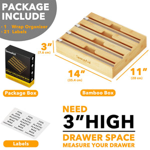 SpaceAid WrapNeat 3 in 1 Wrap Organizer with Cutter and Labels, Plastic Wrap, Aluminum Foil and Wax Bamboo Dispenser for Kitchen Storage Organization Holder for 12" Roll (Natural)