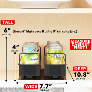 SpaceAid Pull Out Spice Rack Organizer for Cabinet, Heavy Duty Slide Out Seasoning Kitchen Organizer, Cabinet Organizer, with Labels, 5.2" W x10.75 D x10 H, 2 Drawers 2-Tier