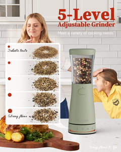 Electric Salt and Pepper Grinder, Stainless Steel Rechargeable Salt and Pepper Grinder Set with 4.5 oz Large Capacity, 1.8" Wide Mouth, Adjustable Coarseness, Ideal for Kitchen