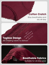 Load image into Gallery viewer, Cotton Underwear for Women High Waisted Lace Panties 4 Pack | Full Coverage Briefs, Soft Lace Waistband, Breathable Fabric, Tagless Design, Ideal for Daily Wear, Travel, and Relaxation