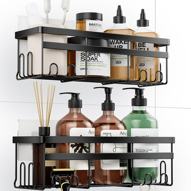 HomeHacks Shower Caddy, No Drilling Rustproof Organizer with Save Space Hooks, Apartment Essentials for Bathroom, Kitchen & Living Room, Shelf for Inside Shower, 2-Pack