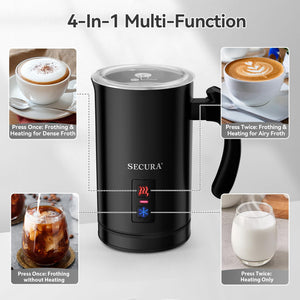 Secura Electric Milk Frother, Automatic Milk Steamer Warm or Cold Foam Maker for Coffee, Cappuccino, Latte, Stainless Steel Milk Warmer with Strix Temperature Controls