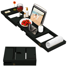 Load image into Gallery viewer, Bathtub Tray Caddy - Premium Bamboo Expandable Bath Tub Tray Table, Luxurious Wooden Bath Caddy for Books, Tablets, Wine, Bathroom Accessories, Spa Essentials, Housewarming, Wedding