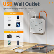 Load image into Gallery viewer, Multi Plug Outlet Extender, TESSAN Surge Protector Splitter with 3 USB (1 USB C Port) Wall Charger, Multiple Expander for Travel, Home, College Dorm Room