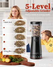 Load image into Gallery viewer, Electric Salt and Pepper Grinder Set with Storage Base, Stainless Steel Rechargeable Salt and Pepper Grinder Set with 4.5 oz Large Capacity, 1.8&quot; Wide Mouth, Adjustable Coarseness, Ideal for Kitchen