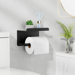Self-Adhesive Toilet Paper Roll Holder - Wall Mount Or Adhesive Toilet Paper Holder with Shelf,Toilet Roll Holder, Tissue Holder for Bathroom,Wall Toilet Paper Holder, Stainless Steel,Chrome