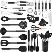 Load image into Gallery viewer, Kitchen Utensils Set-Silicone Cooking Utensils-33pcs Non-Stick Silicone Cooking Kitchen Utensils Spatula Set with Holder-Best Kitchen Cookware with Stainless Steel Handle (Khaki)