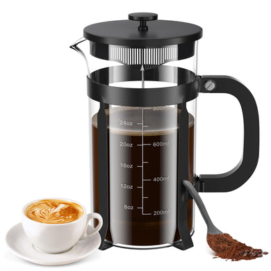 French Press Coffee Maker, 34 Ounce 1 Liter, Stainless Steel, Cold Brew Heat Resistant Borosilicate Glass Espresso Coffee & Tea Maker with 4 Filter
