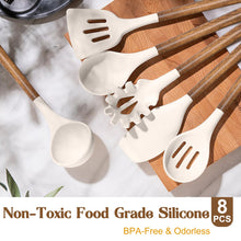 Load image into Gallery viewer, Silicone Cooking Utensil Set, Umite Chef 8-Piece Kitchen Utensils Set with Natural Acacia Wooden Handles,Food-Grade-Silicone Kitchen Gadgets Spatulas Set for Nonstick Cookware- Black