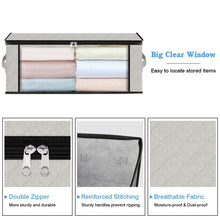 Load image into Gallery viewer, HomeHacks Storage 3-Pack Clothes Organizer Storage Bags Foldable Storage Box with Large Clear Window Sturdy Handles for Closet, Dorm, Pillows, Bedding, Clothes, Blankets, 35L, Gray