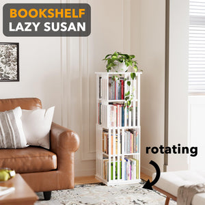 SpaceAid 6 Tier Rotating Bookshelf Tower, Bamboo Spinning Book Shelf, Revolving 360 Bookcase Storage Swivel Round Carousel, Vertical Rotate Turning Spiral Corner Organizer (6-Tier Walnut)