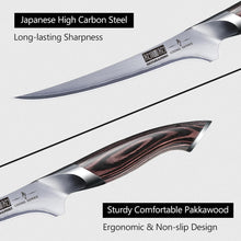 Load image into Gallery viewer, Fillet Knife 7 Inch, Super Sharp Boning Knife in High Carbon Stainless Steel, Professional Japanese Fish Knives for Meat Poultry Cutting