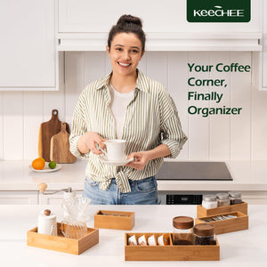 5-Piece Bamboo Drawer Organizer Set, 2.2" Deep | Multi-Use Organizers with Non-Slip Feet for Utensils, Silverware, Cutlery, Desk, Bathroom, Junk Drawer & Makeup, Non-Slip Feet Included.