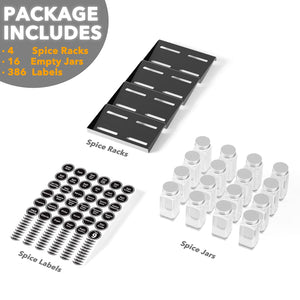 SpaceAid Spice Drawer Organizer with 28 Spice Jars, 386 Spice Labels, 4 Tier Seasoning Rack Tray Insert for Kitchen Drawers, 13" Wide x 17.5" Deep