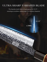 Load image into Gallery viewer, Chef&#39;s Santoku Knife 7 Inch, Professional Japanese High Carbon Steel Chef Knife, Ultra Sharp Kitchen Knife with Octagonal Rosewood Handle