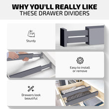 Load image into Gallery viewer, 4 Pack Drawer Dividers Bamboo 2.6&quot; High, 16-22&quot; Adjustable Drawer Organizers for Clothes, Expandable Dresser Separators in Bedroom/Bathroom/Kitchen/Office Organization and Storage (Natural)