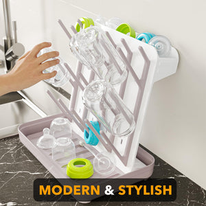 SpaceAid Baby Bottle Drying Rack with 20 Hooks, Space Saving Kitchen Bottles Rack Dryer, Vertical Baby Bottle Holder Organizer for Countertop Storage Accessories (White and Gray)