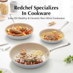 Redchef Ceramic Pots and Pans Set Non Stick, Nonstick Kitchen Cookware Sets, Non Toxic Pots and Pans Set Non Stick, PFAS PFOA & PTFE Free, Nonstick Frying Pans Set, Ceramic Pan Skillet, RV Cookware