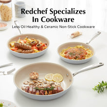 Load image into Gallery viewer, Redchef Nonstick Frying Pans Set, Ceramic Pan Skillet, Non Toxic Pans for Cooking, 8&quot; 9.5&quot; 11&quot; Ceramic Frying Pan Set PFAS &amp; PTFE &amp; PFOA Free with Stay Cool Handle, Dishwasher &amp; Oven Safe, Beige White