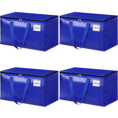 HomeHacks Moving Bags, 8-Pack Heavy Duty with Strong Zippers and Handles Collapsible Moving Supplies, Storage Totes for Packing & Moving Storing 93L-8 Pack (Blue)