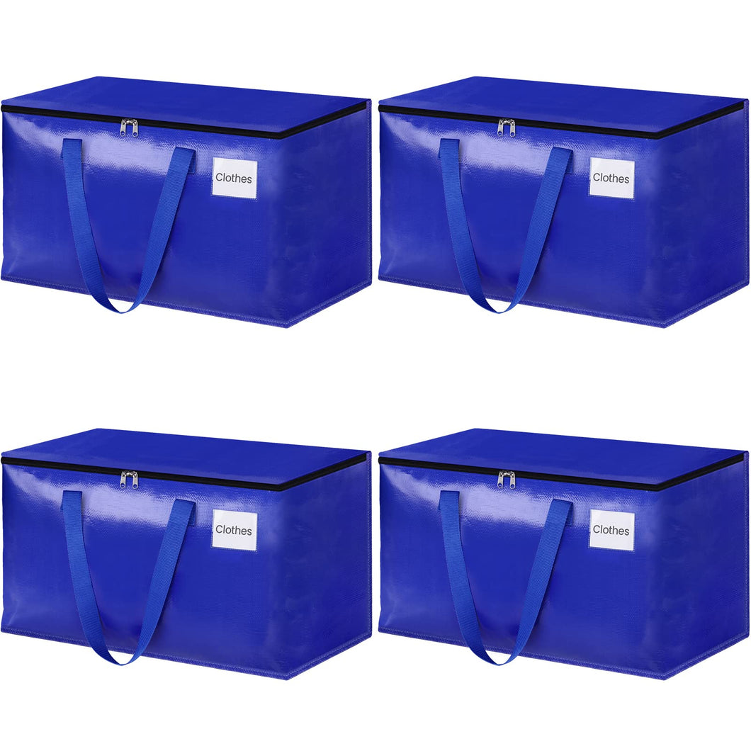 HomeHacks Moving Bags, 8-Pack Heavy Duty with Strong Zippers and Handles Collapsible Moving Supplies, Storage Totes for Packing & Moving Storing 93L-8 Pack (Blue)