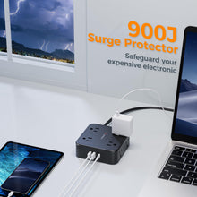 Load image into Gallery viewer, Surge Protector Flat Extension Cord Flat Plug Power Strip, 8 AC Outlets, 3 USB Charger(1 USB C Port) 3-Sided Outlet Extender, 5 Ft, 900 Joules Protection, Office Supplies, Dorm Room Essentials, Grey