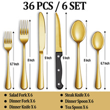 Load image into Gallery viewer, 24 Pcs Silverware Set with Steak Knives Service for 4,Stainless Steel Flatware Set,Mirror Polished Cutlery Utensil Set,Home Kitchen Eating Tableware Set,Include Fork Knife Spoon Set,Dishwasher Safe